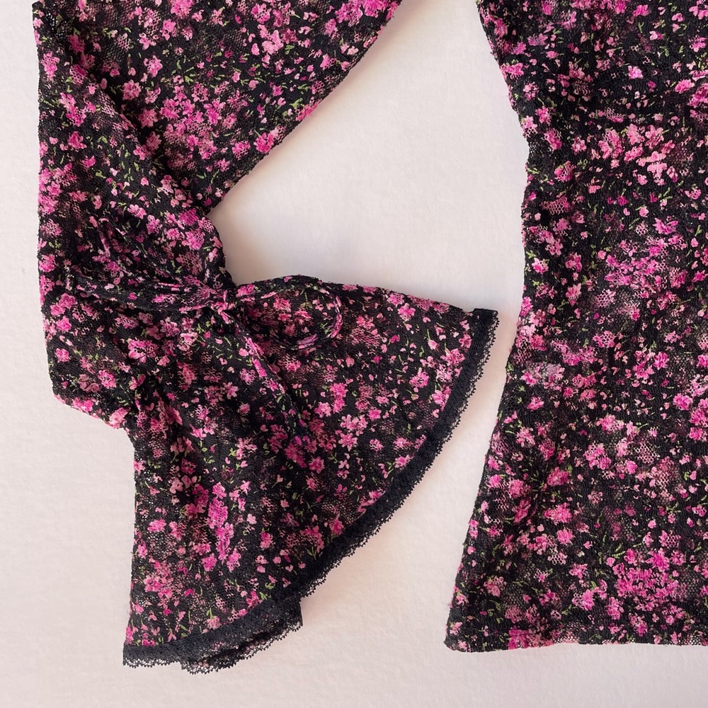 Express Black Lace Pink Floral Blouse